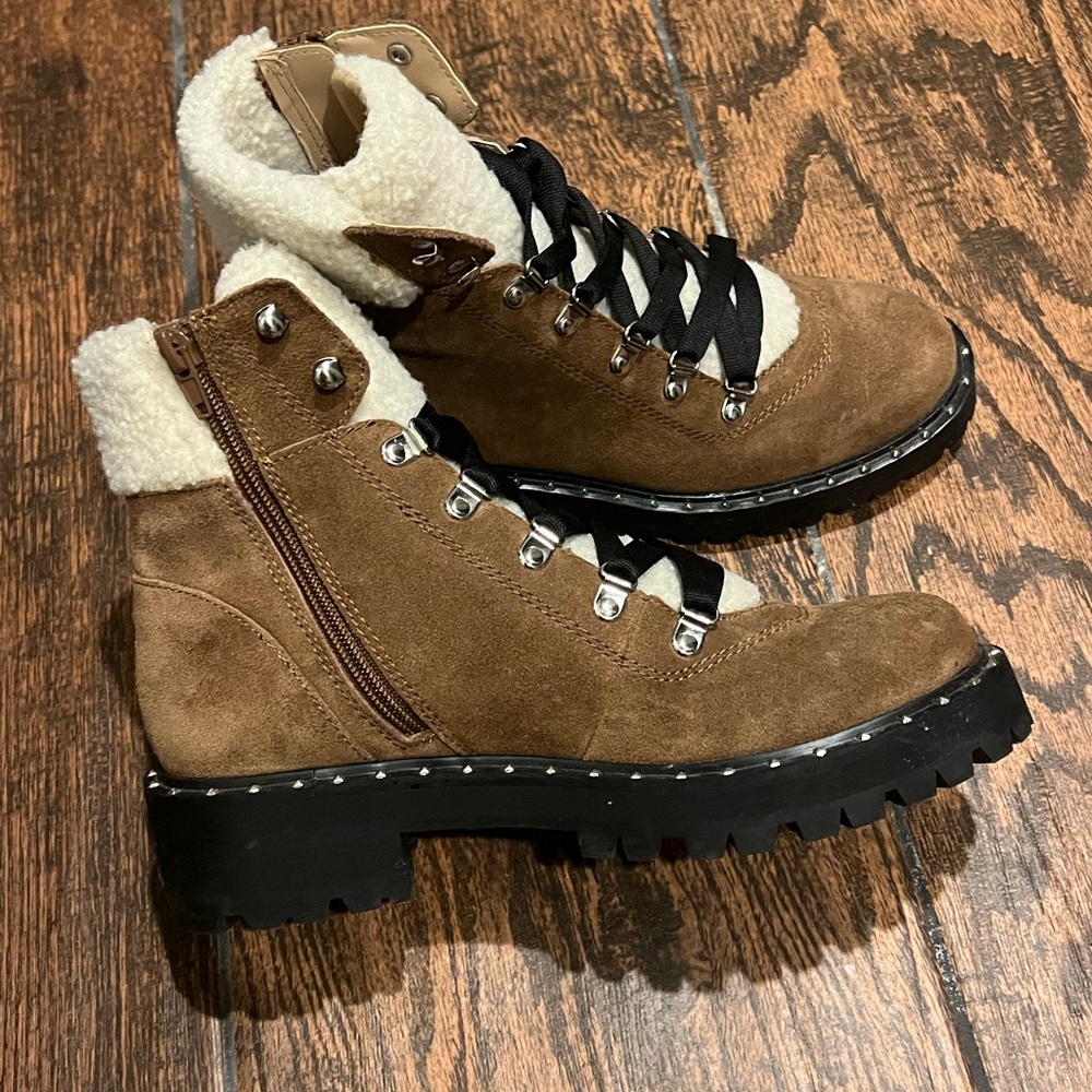 Brown Suede Ankle Boots with Shearling Lining